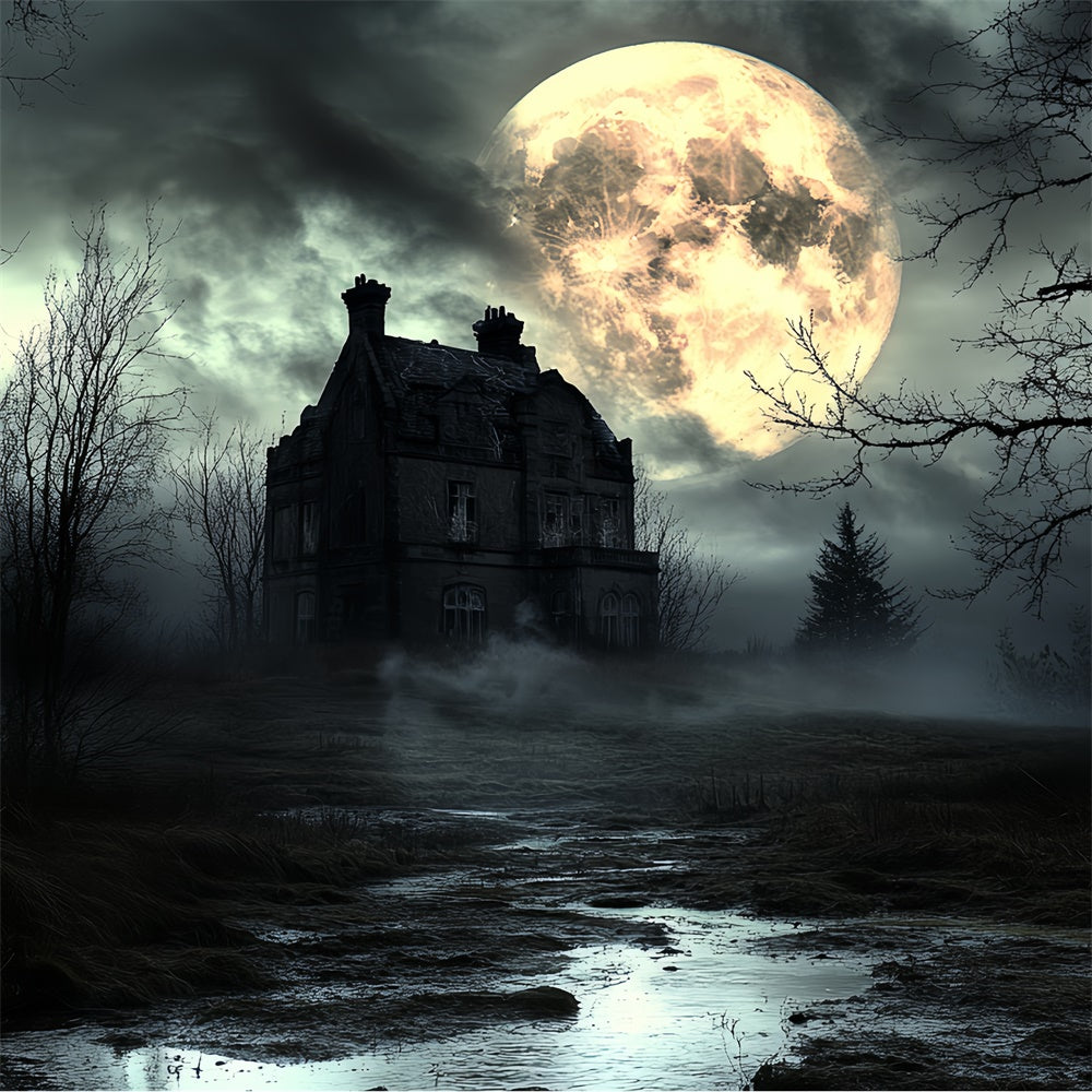 Halloween Moon Backdrop Fog Moon Horror Night Backdrop CSH6-105