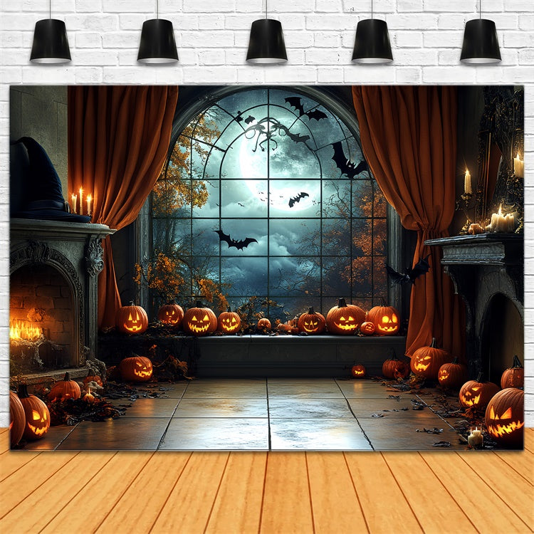 Halloween Photo Backdrop Moonlit Pumpkin Parlor Backdrop CSH6-106