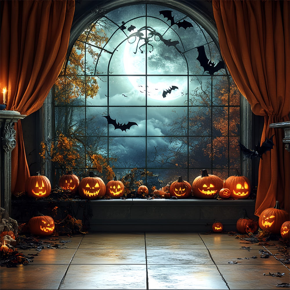 Halloween Photo Backdrop Moonlit Pumpkin Parlor Backdrop CSH6-106