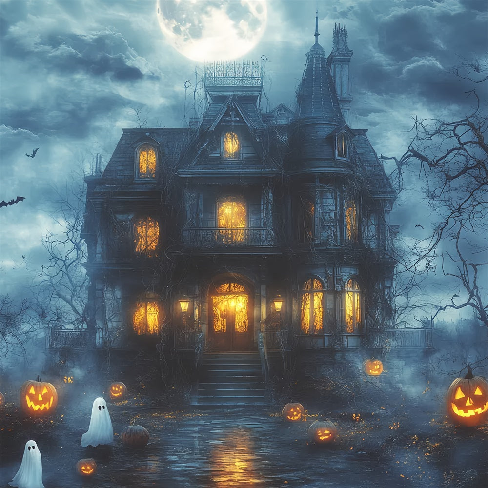 Spooky Halloween Backdrop Haunted Moonlight Mansion Backdrop CSH6-107