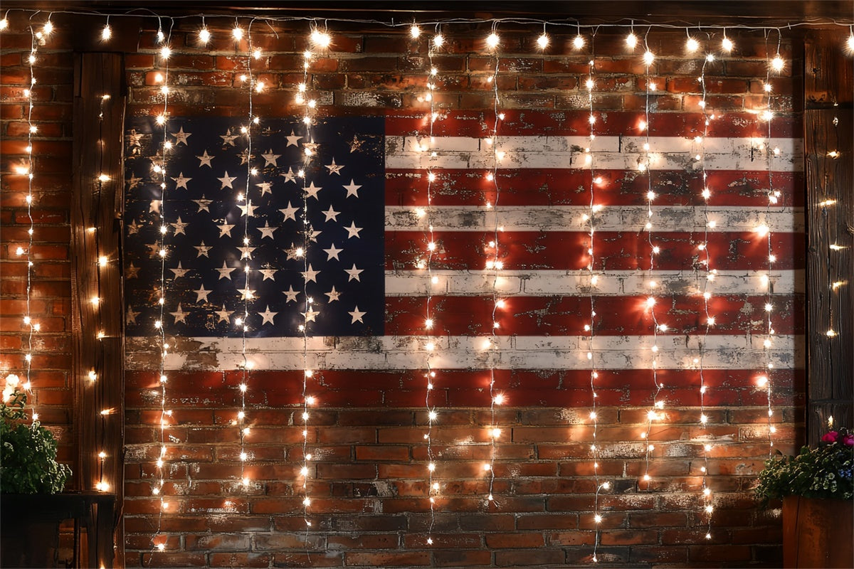 Independence Day Backdrops Americana Lights Brick Backdrop CSH6-11
