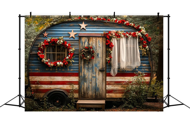 Independence Day Backdrop Patriotic Woodland Camper Backdrop CSH6-13