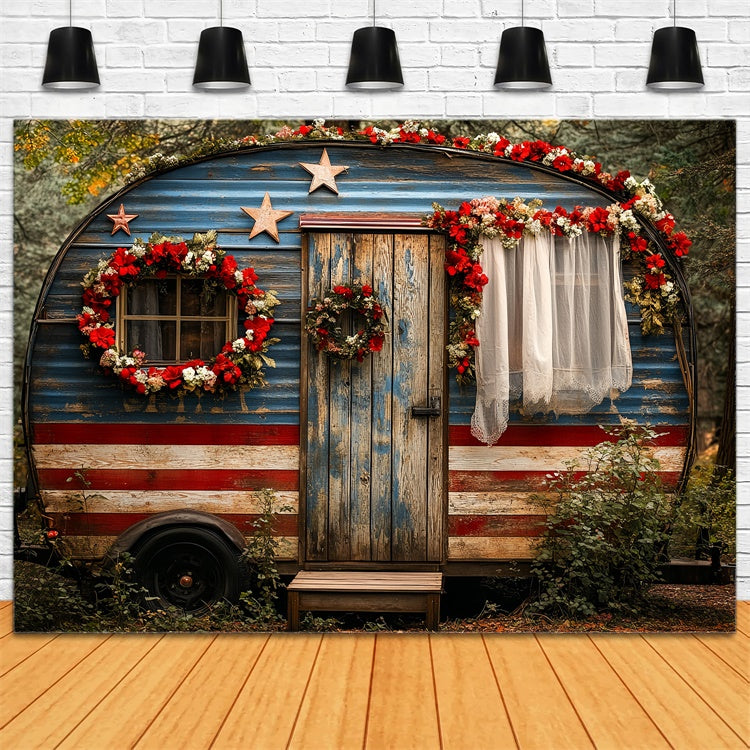 Independence Day Backdrop Patriotic Woodland Camper Backdrop CSH6-13
