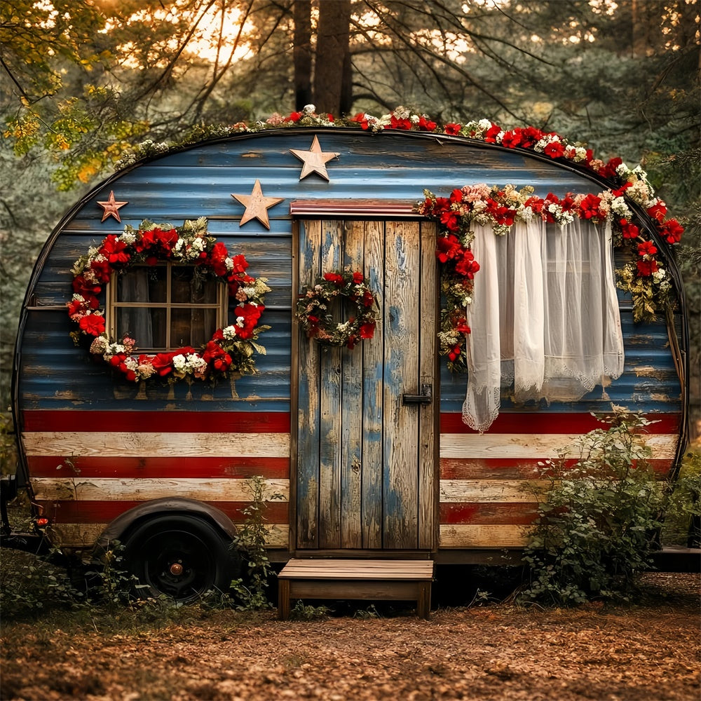 Independence Day Backdrop Patriotic Woodland Camper Backdrop CSH6-13