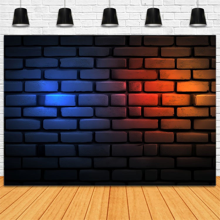 Brick Wall Photo Backdrop Red Blue Glow Urban Backdrop CSH6-143