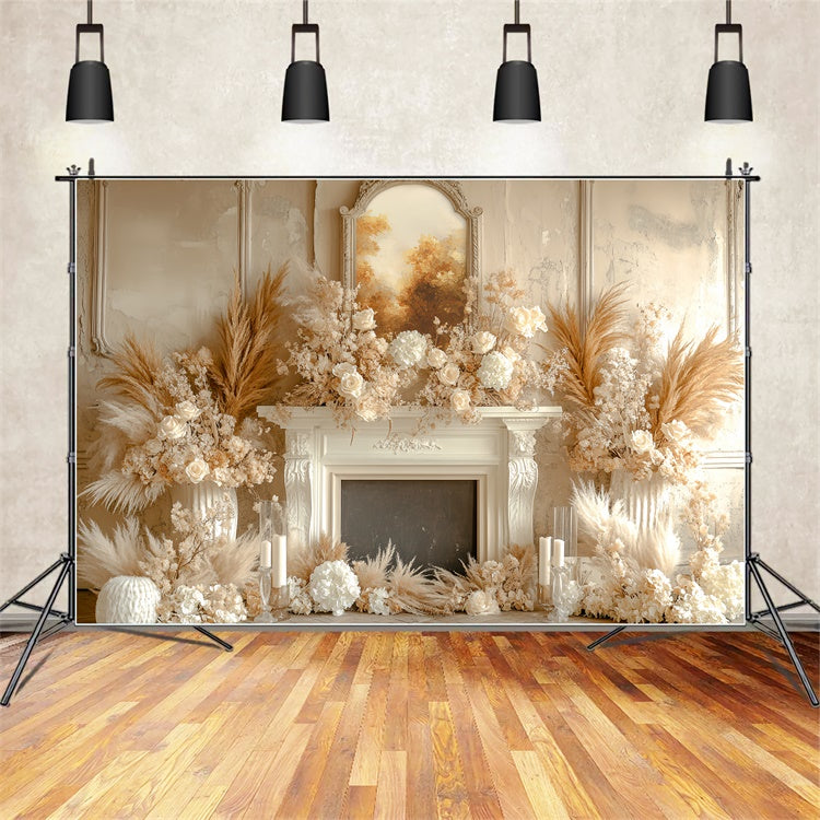 Bohemian Backdrop Cream Floral Hearth Fall Backdrop CSH6-183