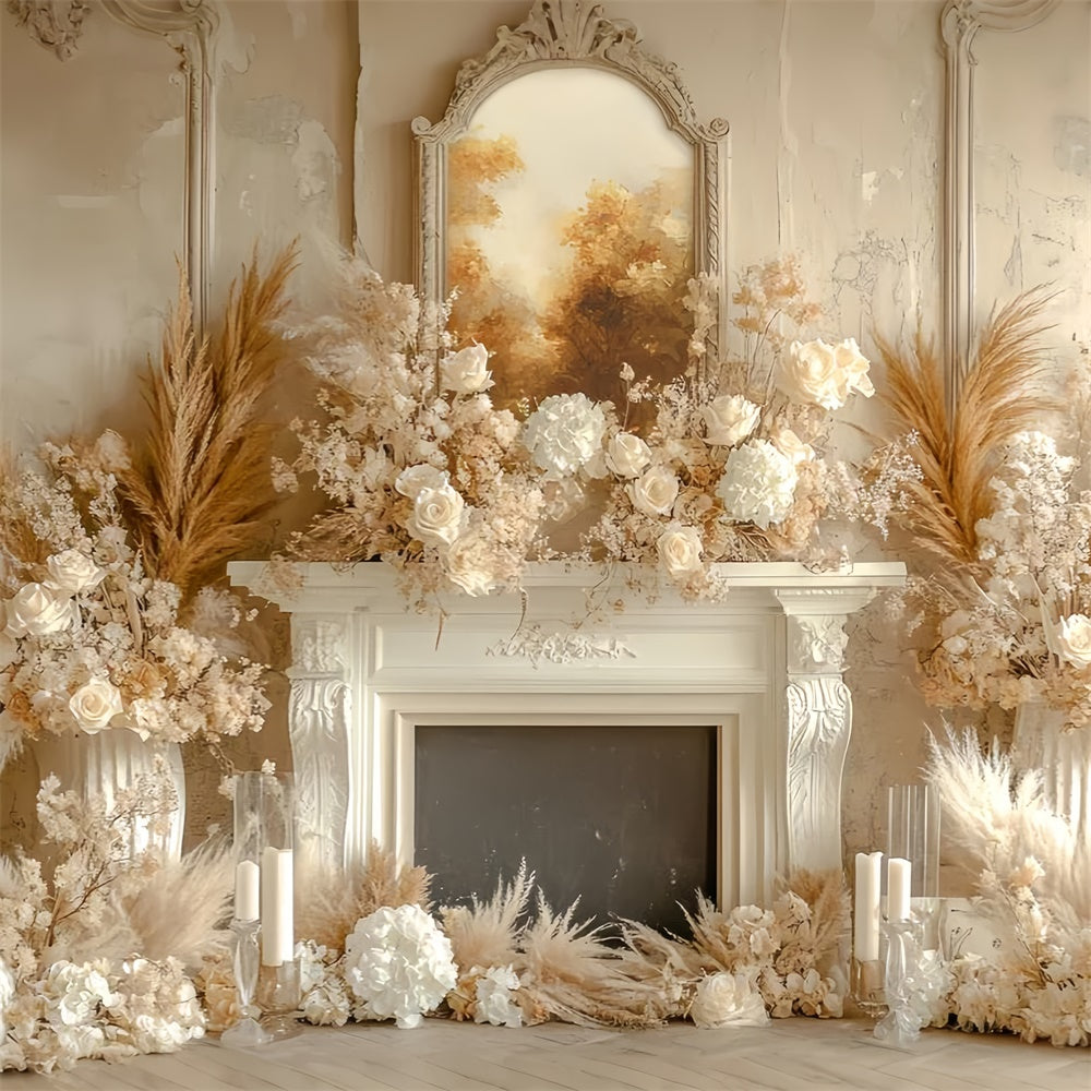 Bohemian Backdrop Cream Floral Hearth Fall Backdrop CSH6-183