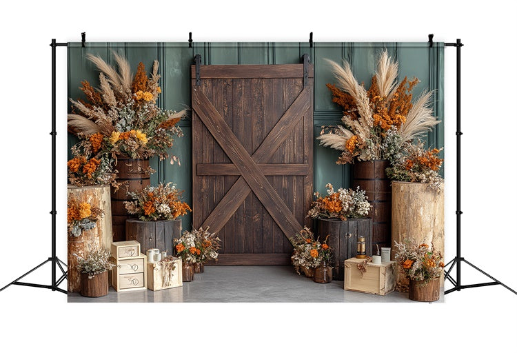Barn Door Backdrop Country Charm Floral Fall Backdrops CSH6-189