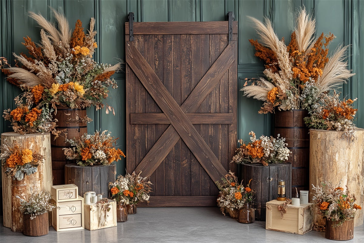 Barn Door Backdrop Country Charm Floral Fall Backdrops CSH6-189