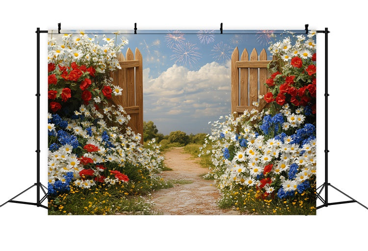 Independence Day Backdrops Patriotic Garden Gate Backdrop CSH6-19