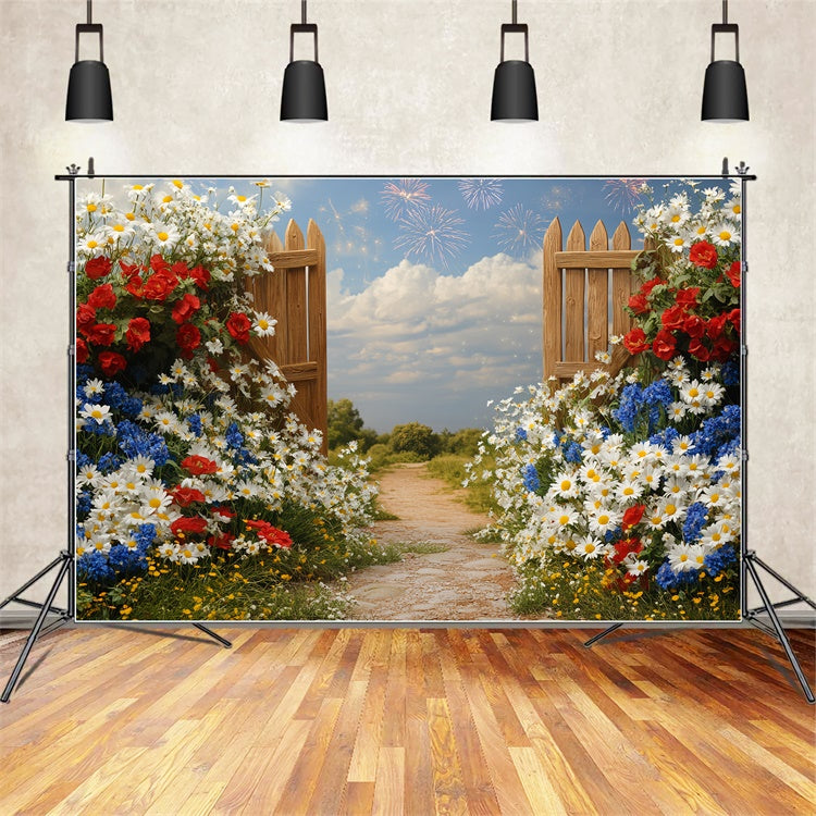 Independence Day Backdrops Patriotic Garden Gate Backdrop CSH6-19