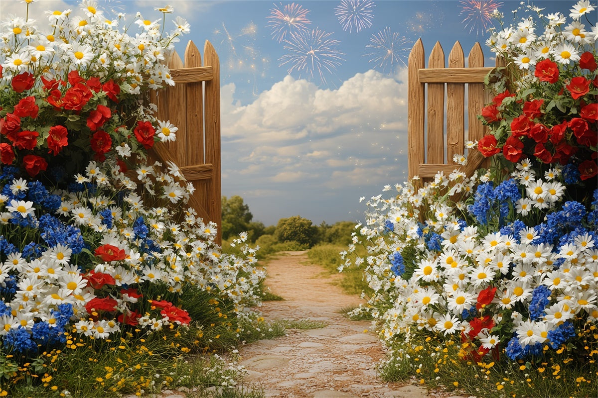 Independence Day Backdrops Patriotic Garden Gate Backdrop CSH6-19