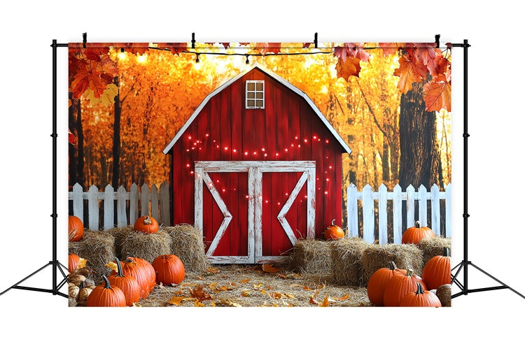 Red Barn Backdrop White Fence Harvest Autumn Photo Backdrop CSH6-203