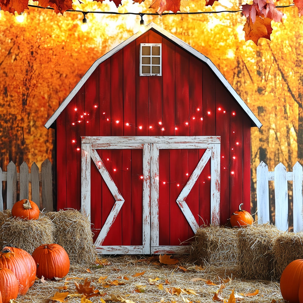 Red Barn Backdrop White Fence Harvest Autumn Photo Backdrop CSH6-203