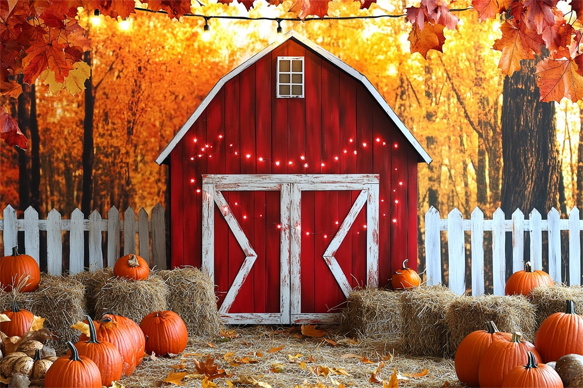 Red Barn Backdrop White Fence Harvest Autumn Photo Backdrop CSH6-203