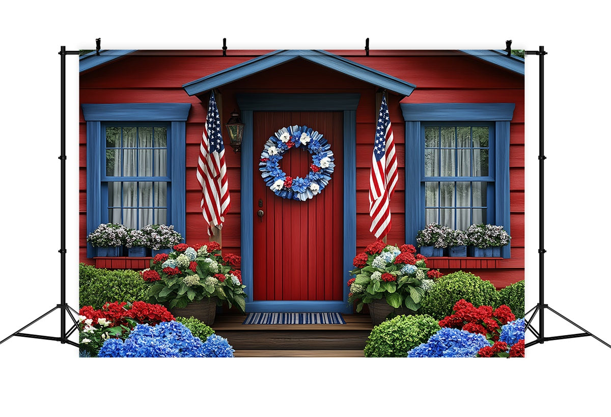 4th of July Backdrop Photography Red Cottage Flag Backdrop CSH6-22
