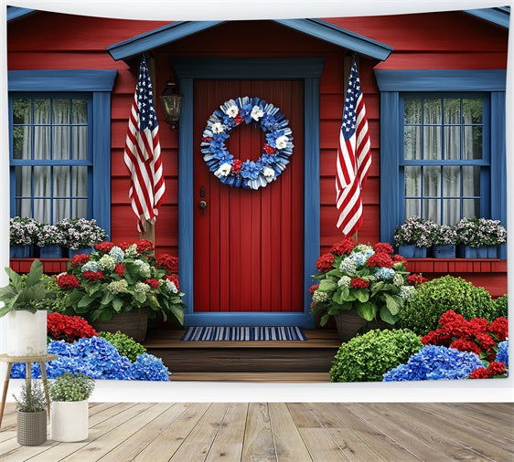 4th of July Backdrop Photography Red Cottage Flag Backdrop CSH6-22