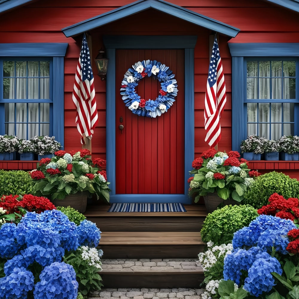 4th of July Backdrop Photography Red Cottage Flag Backdrop CSH6-22