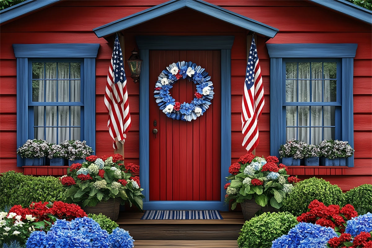4th of July Backdrop Photography Red Cottage Flag Backdrop CSH6-22