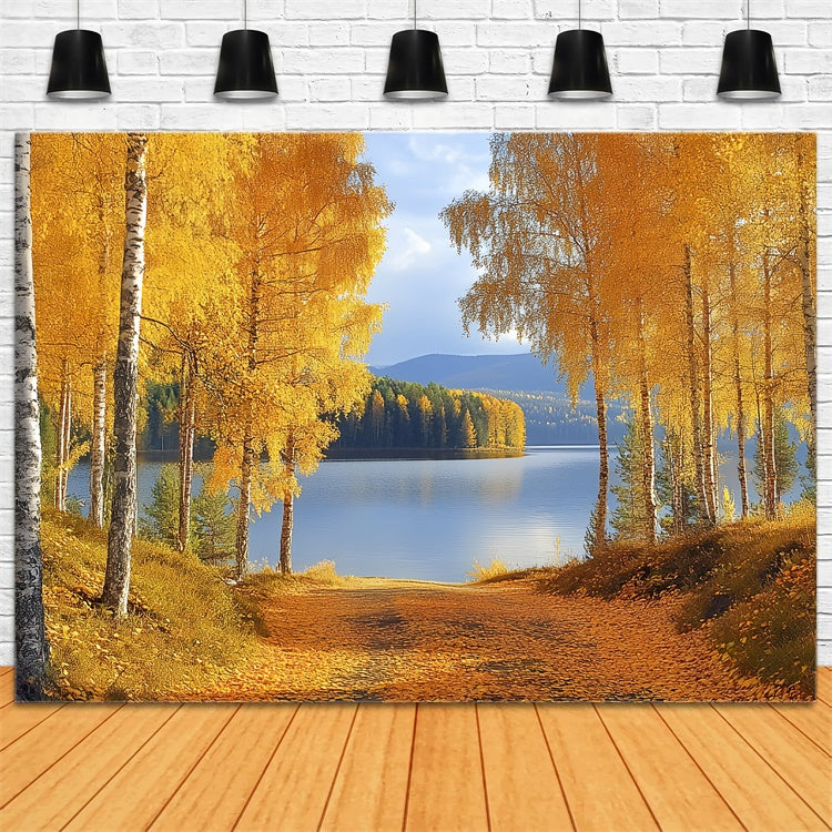 Forest Backdrops Golden Birch Lake Fall Photo Backdrops CSH6-221