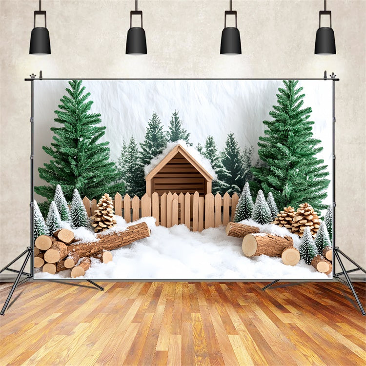 Christmas Backdrops For Photography Snowy Pine Cabin Backdrop CSH6-247