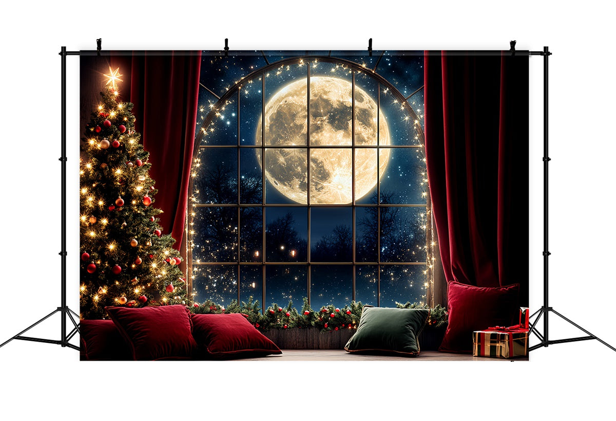 Christmas Backdrops Sale Red Curtain Full Moon Backdrop CSH6-250