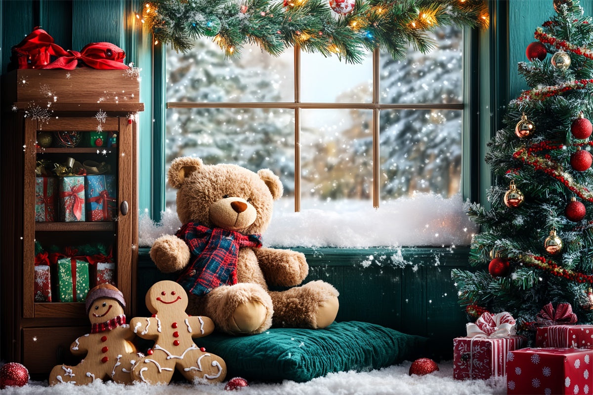 Christmas Backdrop For Photos Teddy Bear Gingerbread Backdrop CSH6-252