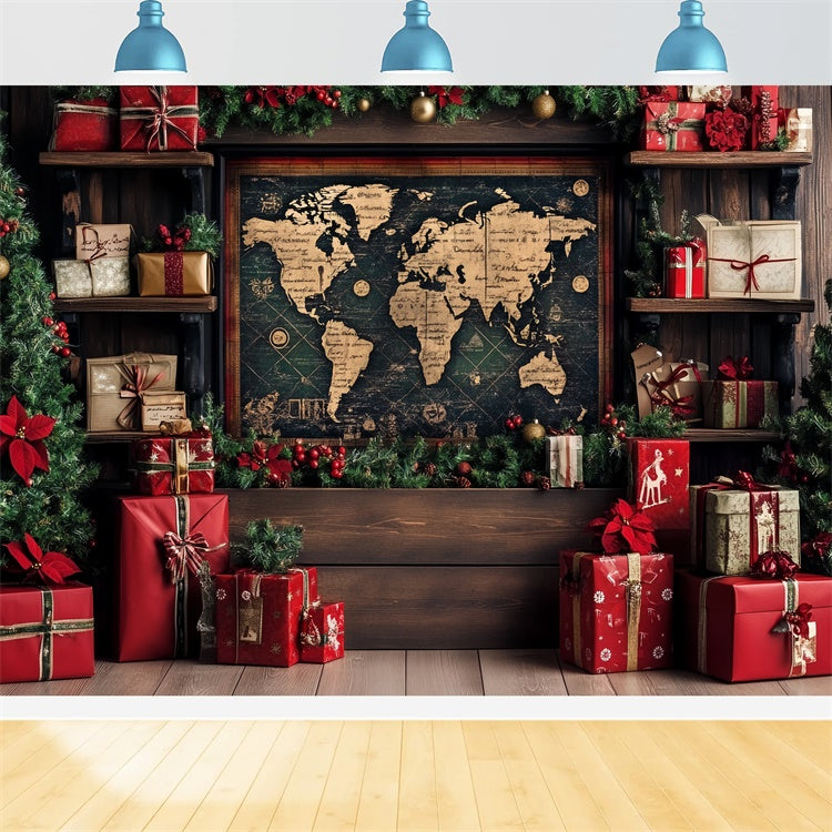 Christmas Backdrops Vintage Map Holiday Gift Backdrop CSH6-259