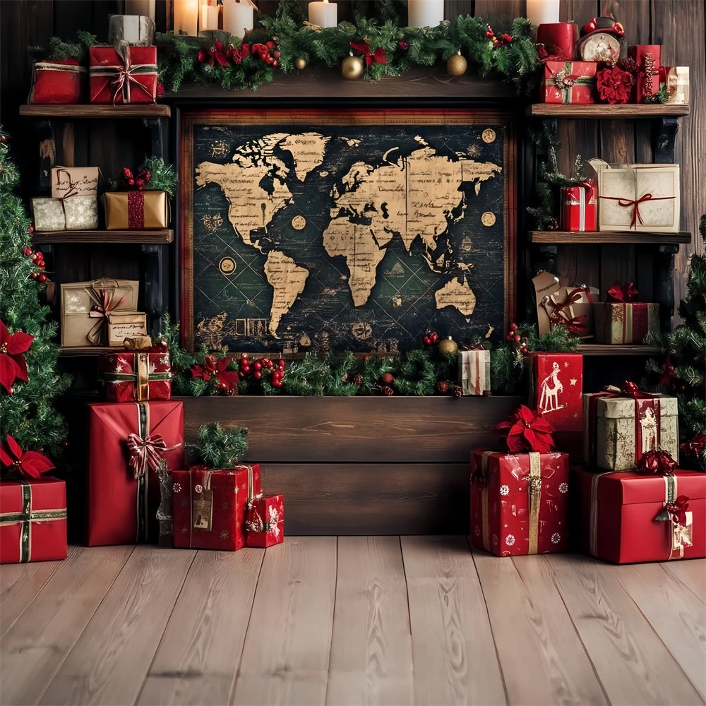 Christmas Backdrops Vintage Map Holiday Gift Backdrop CSH6-259