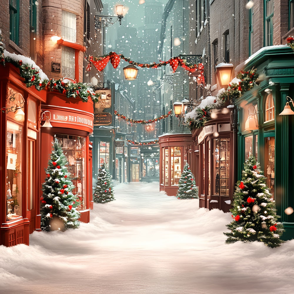 Christmas Village Backdrop Cozy Winter Street Backdrop CSH6-265
