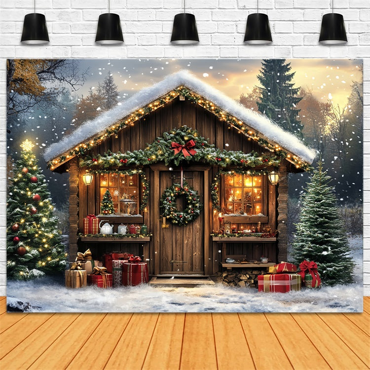 Professional Christmas Backdrops Snowy Lodge Magic Backdrop CSH6-272