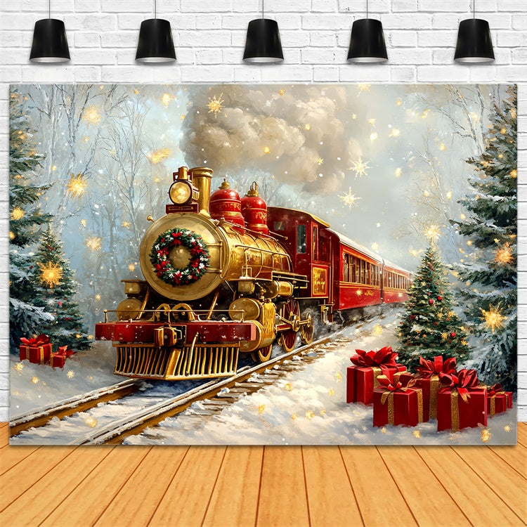Professional Christmas Backdrops Snowy Train Track Backdrop CSH6-276