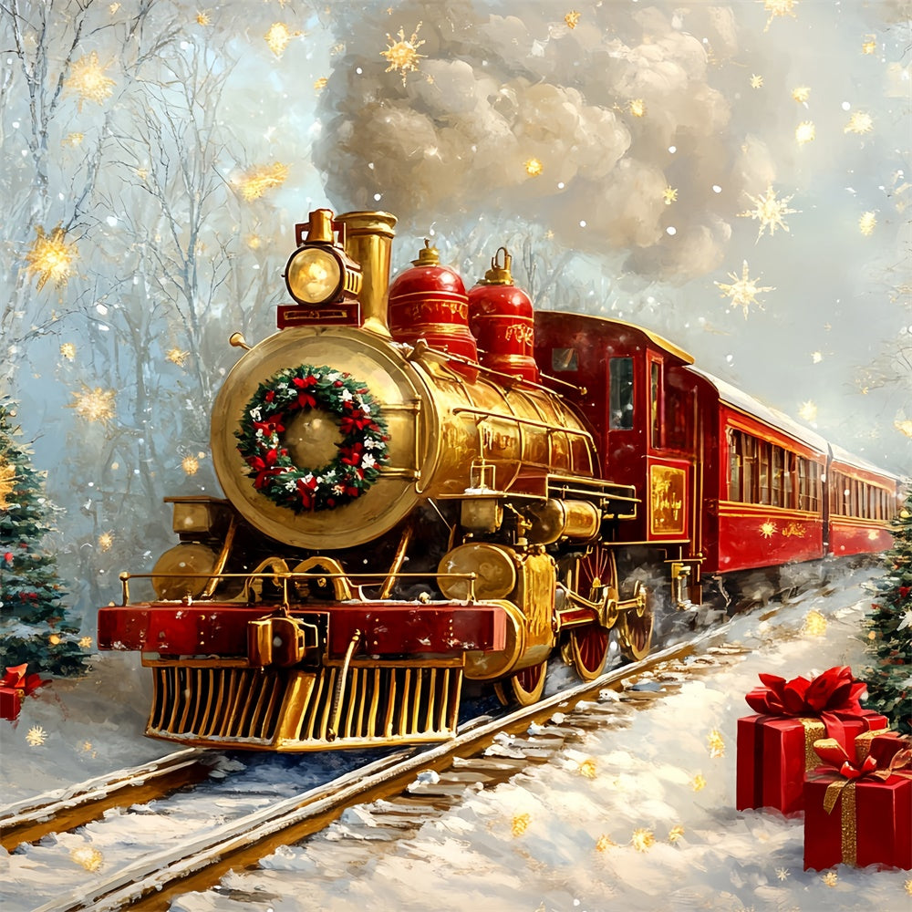 Professional Christmas Backdrops Snowy Train Track Backdrop CSH6-276