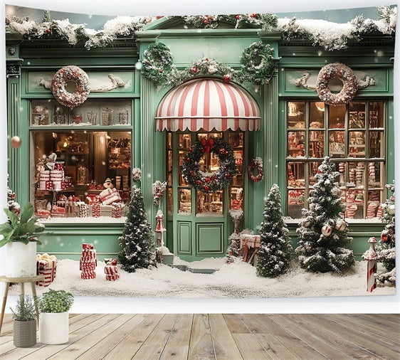 Christmas Photography Backdrops Green Holiday Shop Backdrop CSH6-289