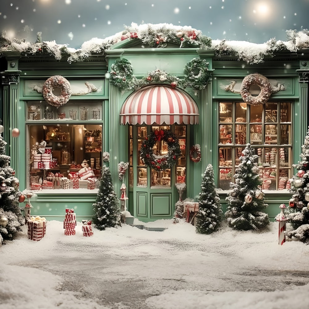 Christmas Photography Backdrops Green Holiday Shop Backdrop CSH6-289