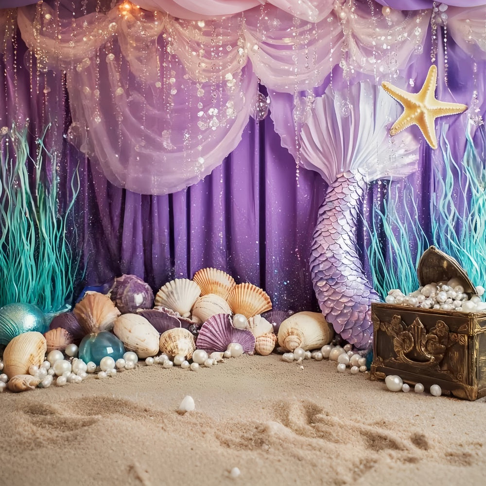 Cake Smash Backdrop Girl Purple Mermaid Pearl Backdrop CSH6-297