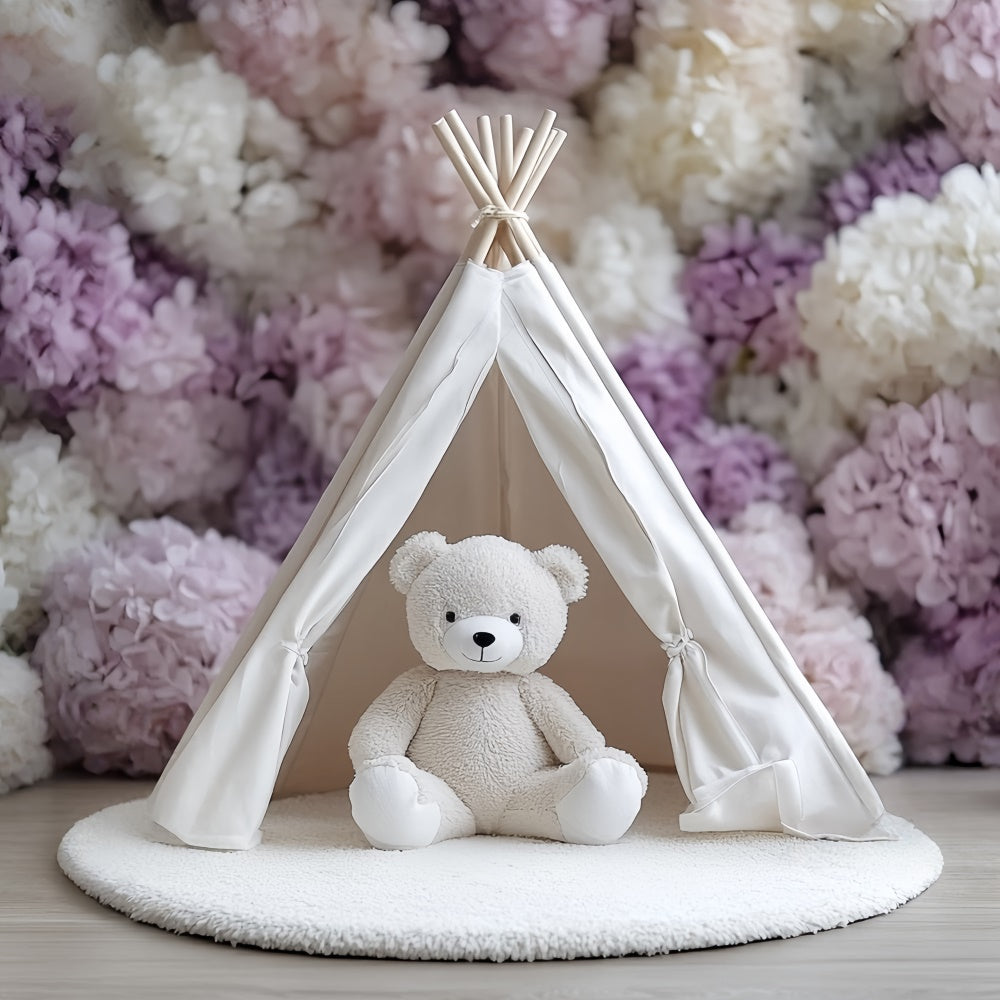 Smash Cake Backdrop Fluffy Bear Flower Tent Backdrop CSH6-325