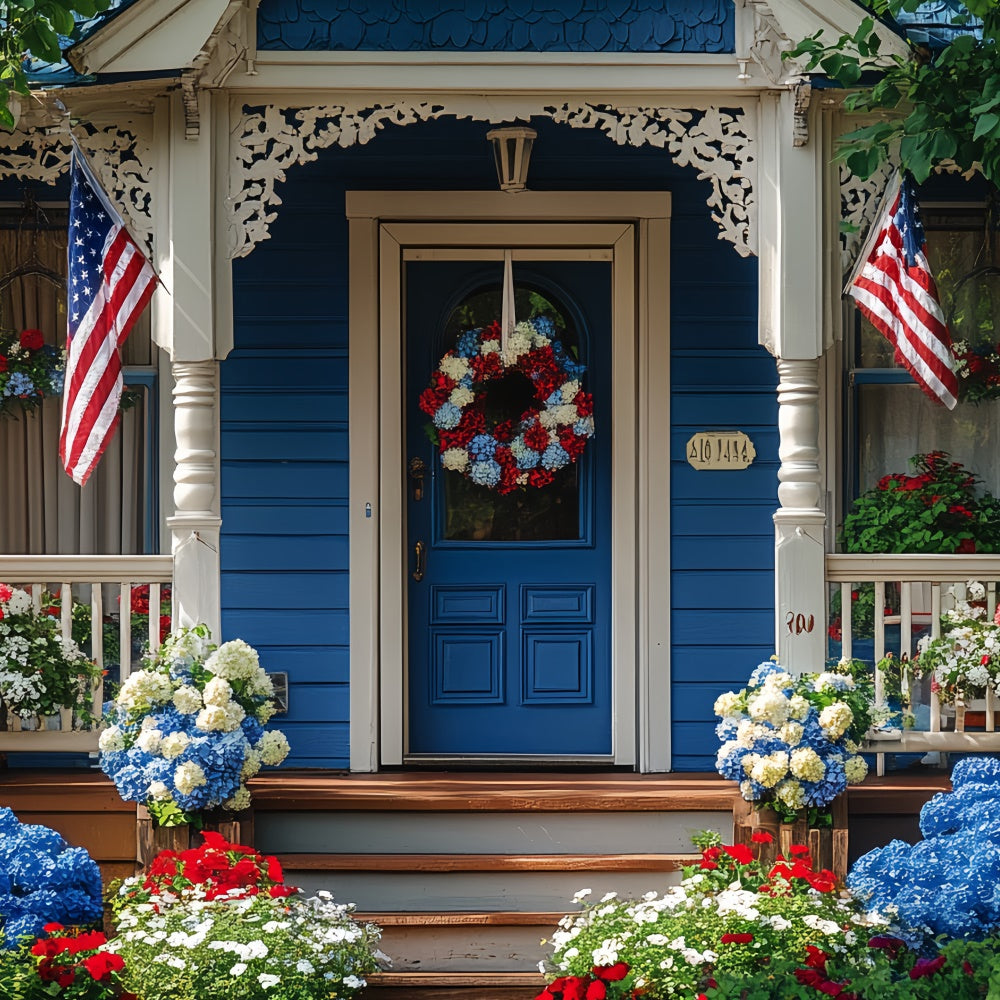 4th of July Photo Backdrop Festive Floral Porch Backdrop CSH6-33