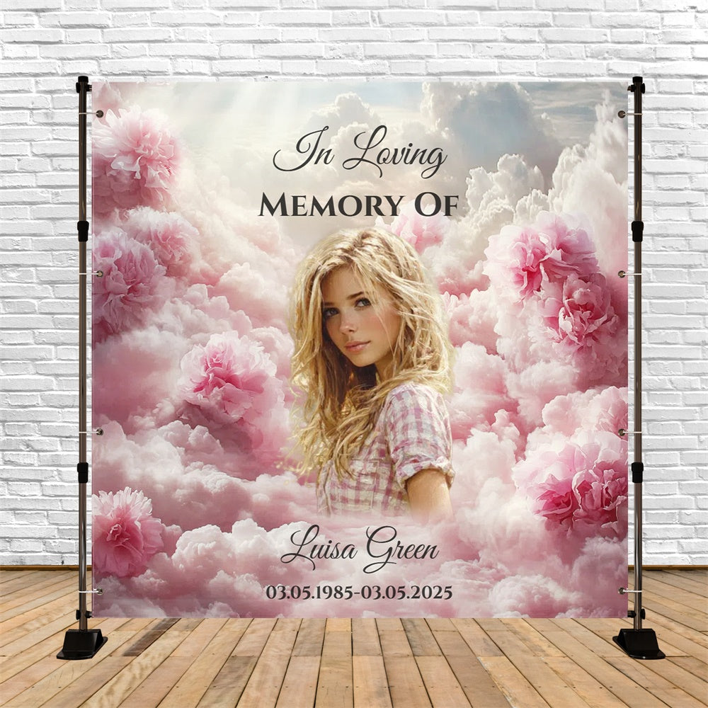 Memorial Backdrop Pink Peony Memory Clouds Customized Backdrop CSH6-341