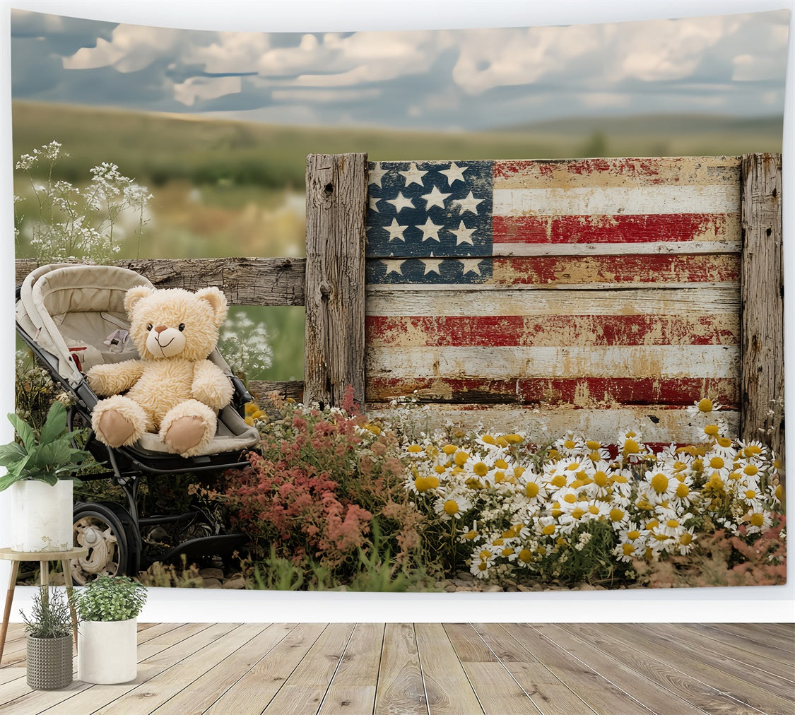 4th of July Photography Backdrops Baby Bear lag Fence Backdrop CSH6-38