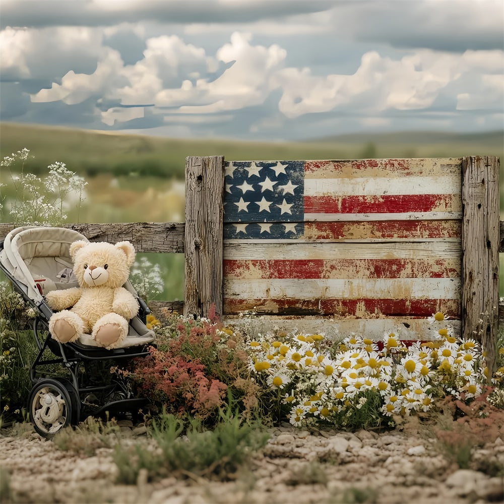 4th of July Photography Backdrops Baby Bear lag Fence Backdrop CSH6-38