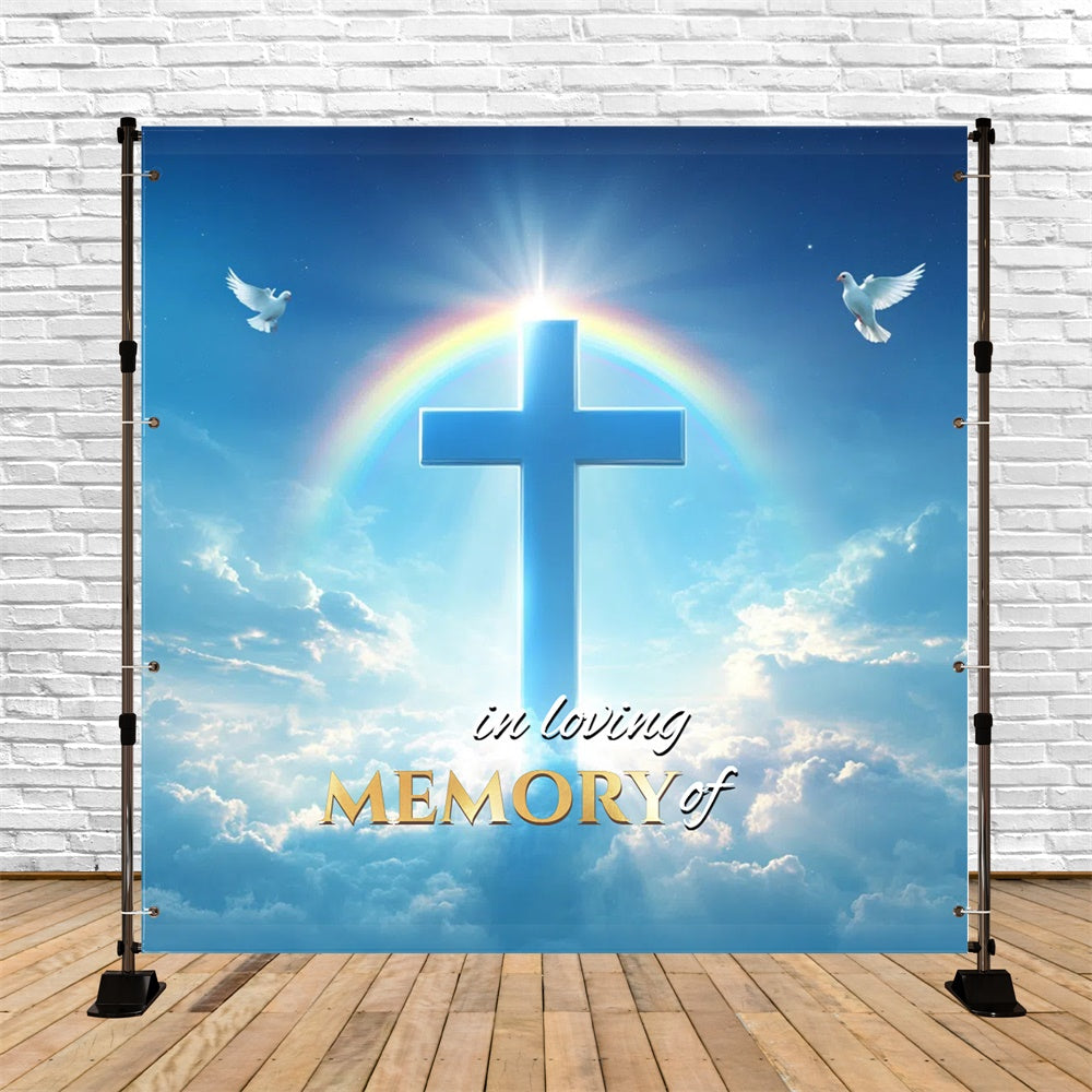Memorial Backdrops Rainbow Cross Glory Personalized Backdrop CSH6-381