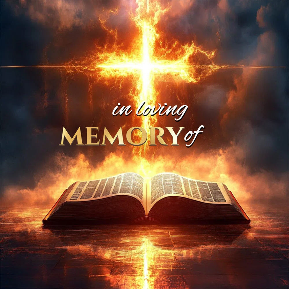 Memorial Backdrop Scripture Flame Horizon Personalized Backdrop CSH6-389