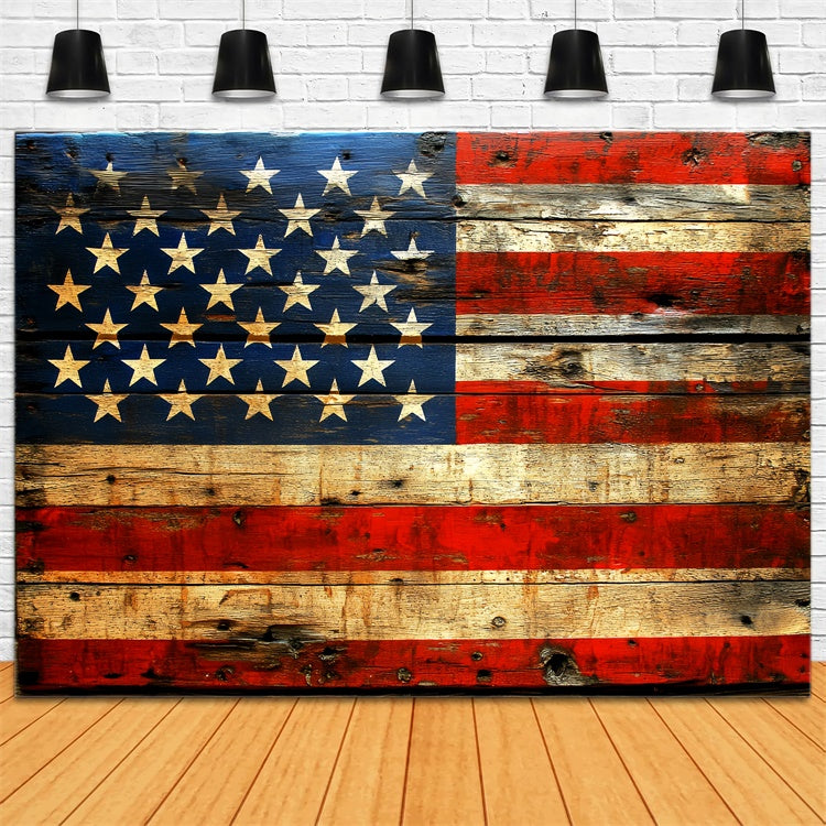 4th of July Photography Backdrops Rustic Wooden Flag Backdrop CSH6-5
