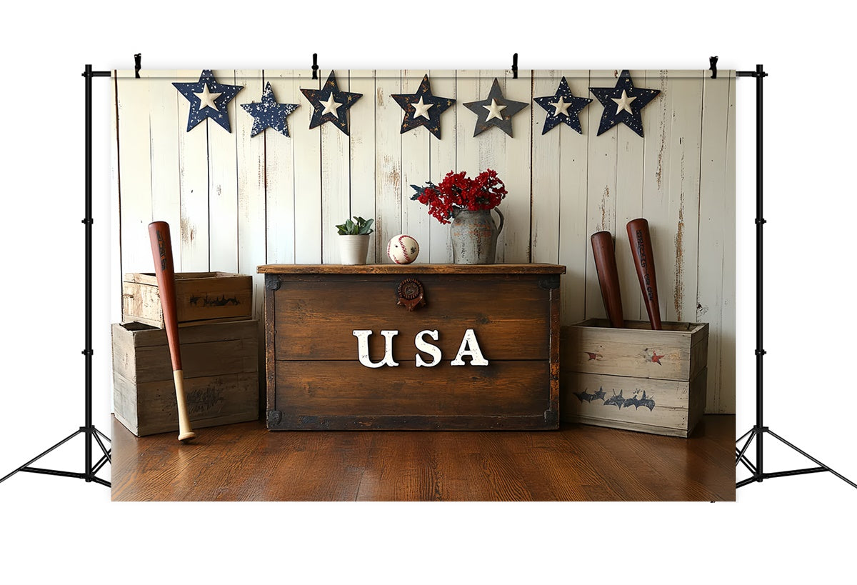 4th of July Photo Backdrop Rustic Baseball Room Backdrop CSH6-6