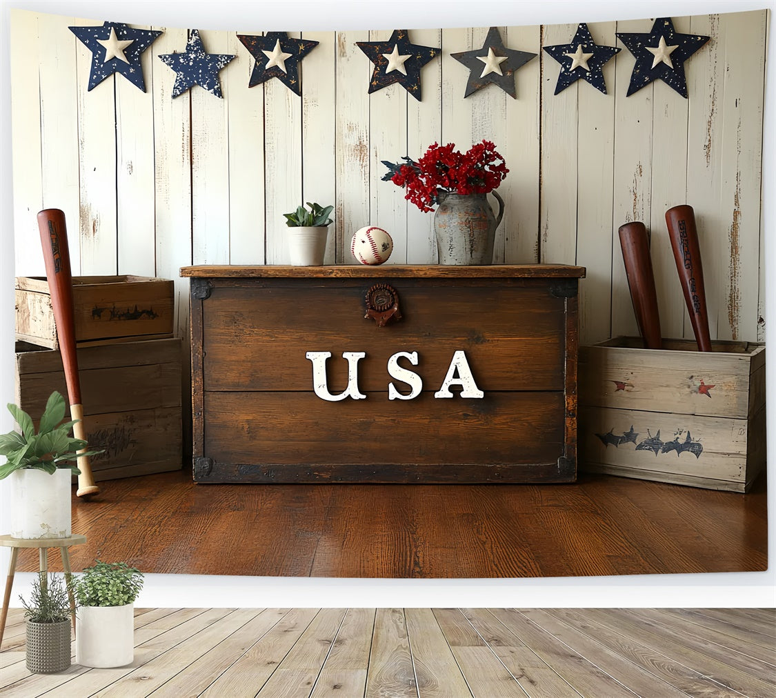4th of July Photo Backdrop Rustic Baseball Room Backdrop CSH6-6