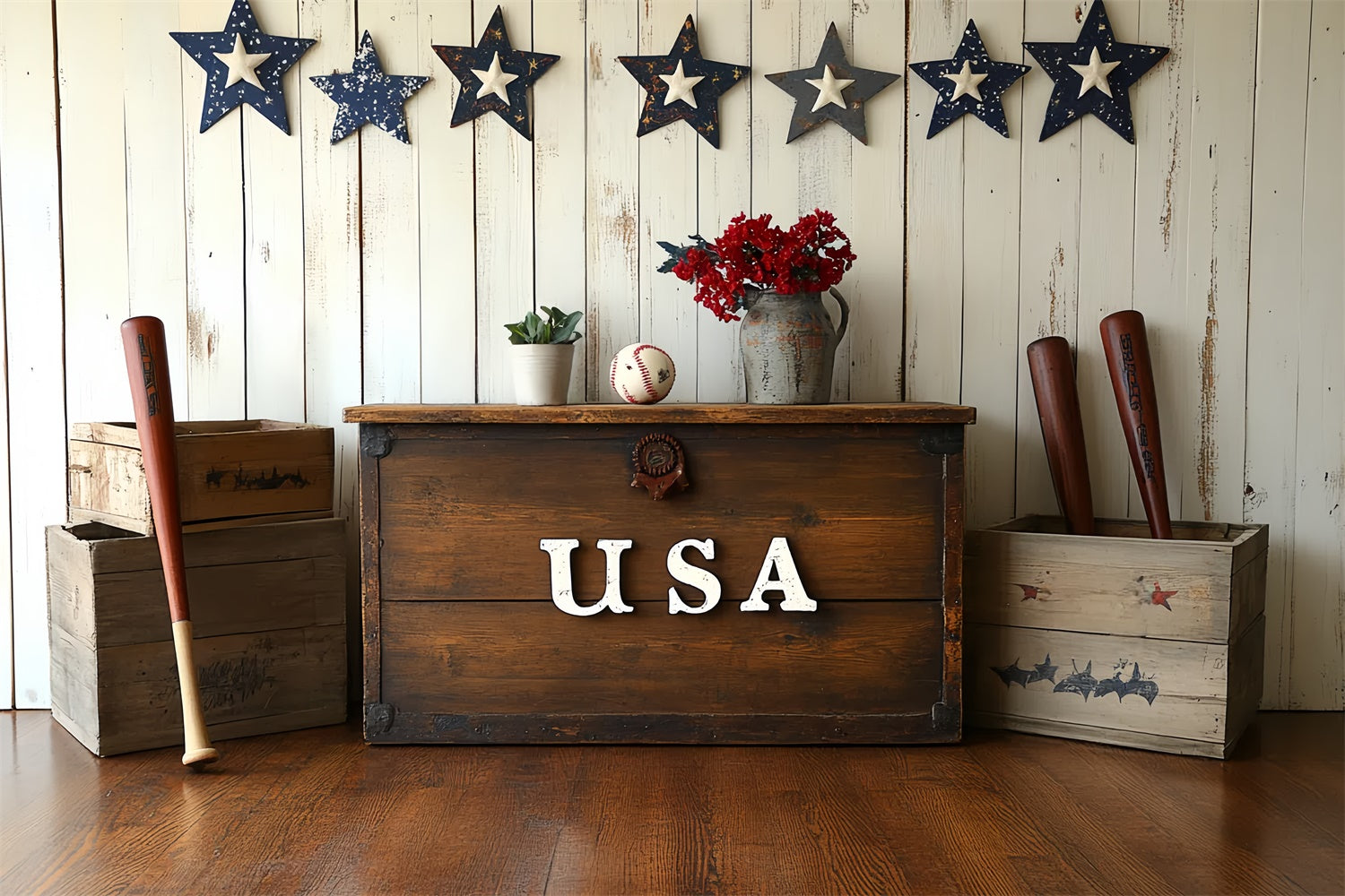 4th of July Photo Backdrop Rustic Baseball Room Backdrop CSH6-6
