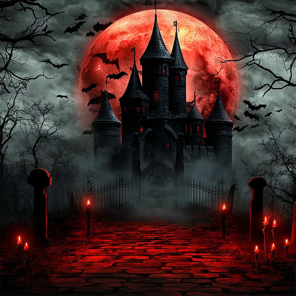 Halloween Moon Backdrop Blood Moon Haunted Castle Backdrop CSH6-66