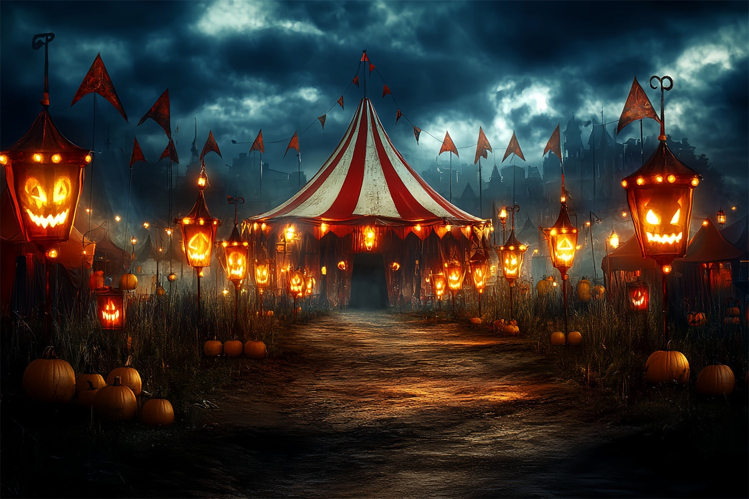 scary circus tent Halloween Picture Backdrop Haunted Circus Lantern Backdrop CSH6-70, 7'W*5'H(2.2*1.5m)