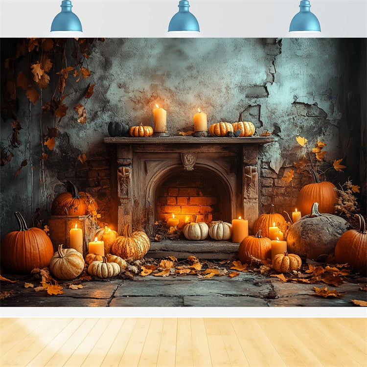 Halloween Photo Backdrop Haunted Harvest Fireplace Backdrop CSH6-73